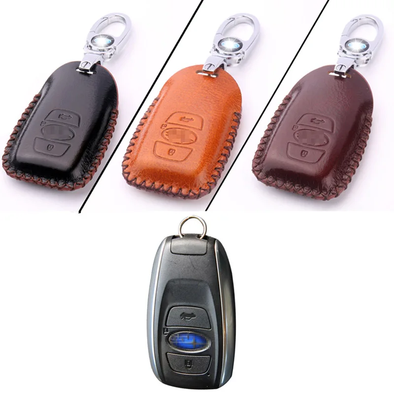 

Genuine PU Leather Remote Key Bag Case Fob Holder Chain For Subaru Series