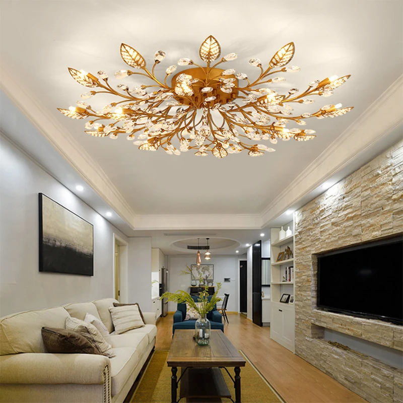 Современная кристальная лампа для потолка золотой черный светодиодный кристалл