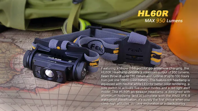 Fenix HL60R двойной светильник источник Перезаряжаемые Micro USB Cree Светодиодные XM-L2 U2