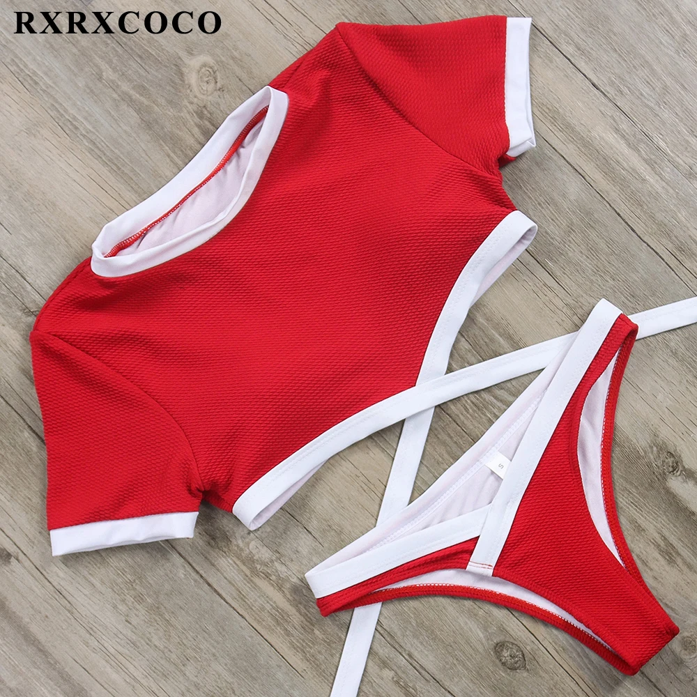 RXRXCOCO, новейший дизайн, купальник, женский купальник, комплект бикини, короткий рукав, купальный костюм, пуш-ап, бразильские бикини, пляжная одежда