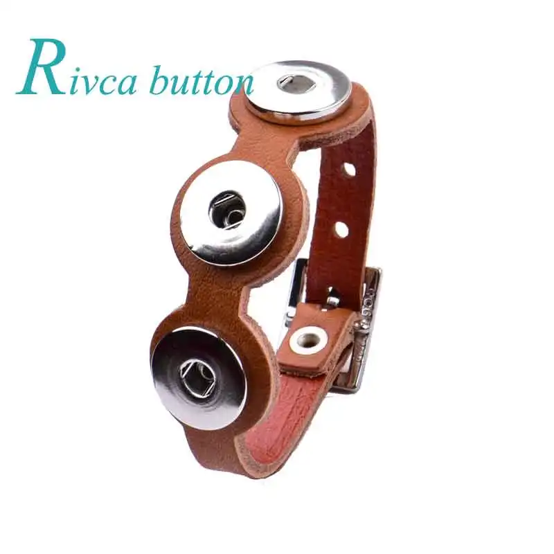 Черно-коричневый браслет Rivca из натуральной кожи Подходит для 18 мм кнопки