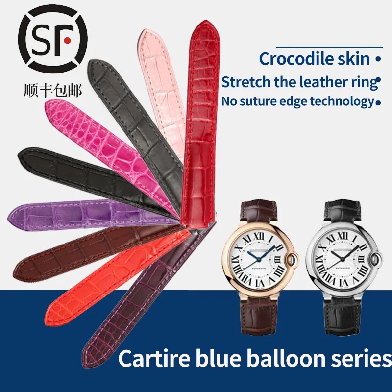 Crocodile leather strap is suitable for Cartire blue balloon watch with crocodile skin for men and women 14/16/18MM
