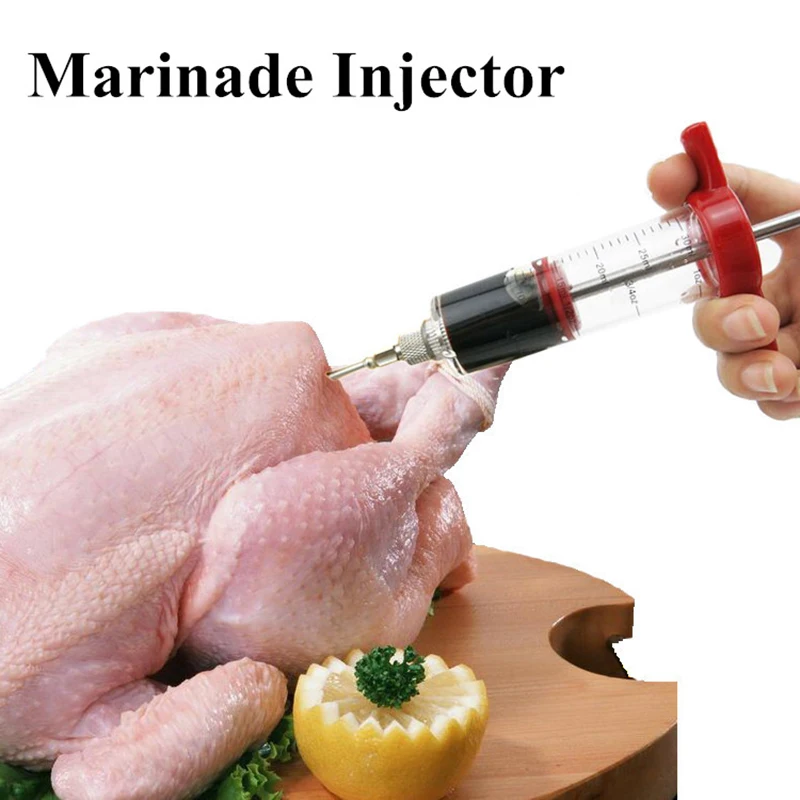 Black Meat Marinade Injector Syringe Flavour BBQ Cooking Poultry Turkey Chicken Beef Accessories | Дом и сад