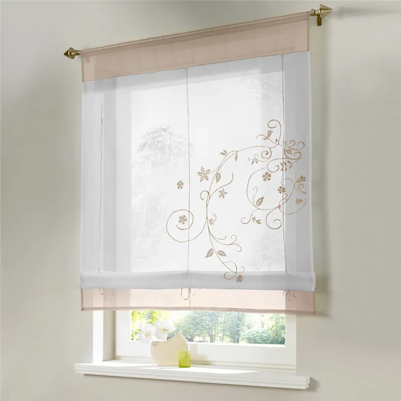 80X120cmKhaki ISHOWTIENDA, новинка, занавески на окна, римские шторы, вышивка, тюль, короткий оттенок, пасторальная комната, 60x120 см, оконные занавески - Цвет: 80X120cmKhaki