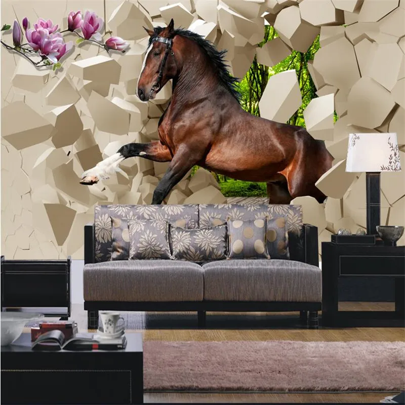 

beibehang wallpaper 3D stereoscopic Poqiang horses galloping into the room wallpaper the living room TV backdrop restaurant