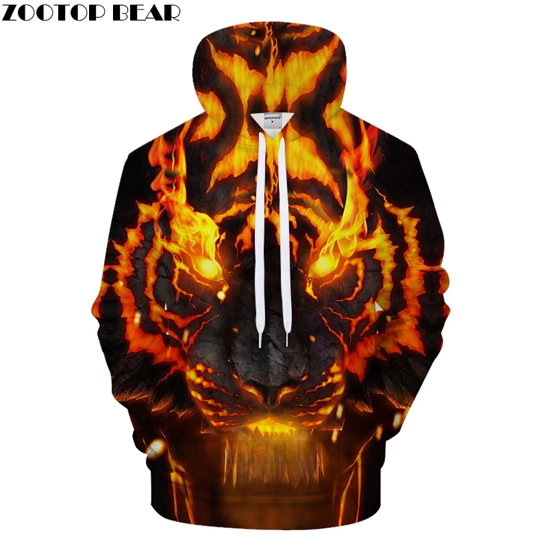 Мужская толстовка с капюшоном Fire Tiger 3D повседневный спортивный костюм утепленная