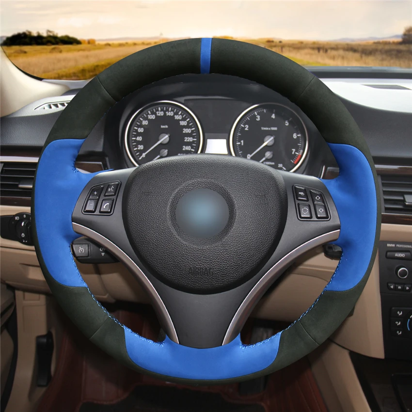 MEWANT ручная сшивка синие черные замша чехол рулевого колеса автомобиля для BMW E90 E91