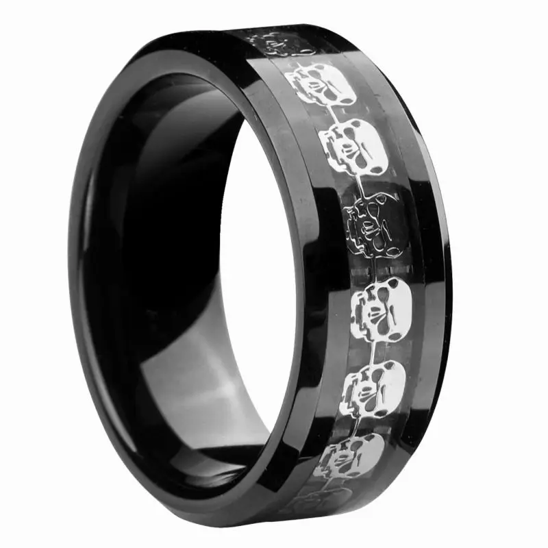 

Black Tungsten Carbide Rings Men Silver Skull Skeleton Inlay Wedding Band Promise Rings Matching Wedding Ring Jewelry