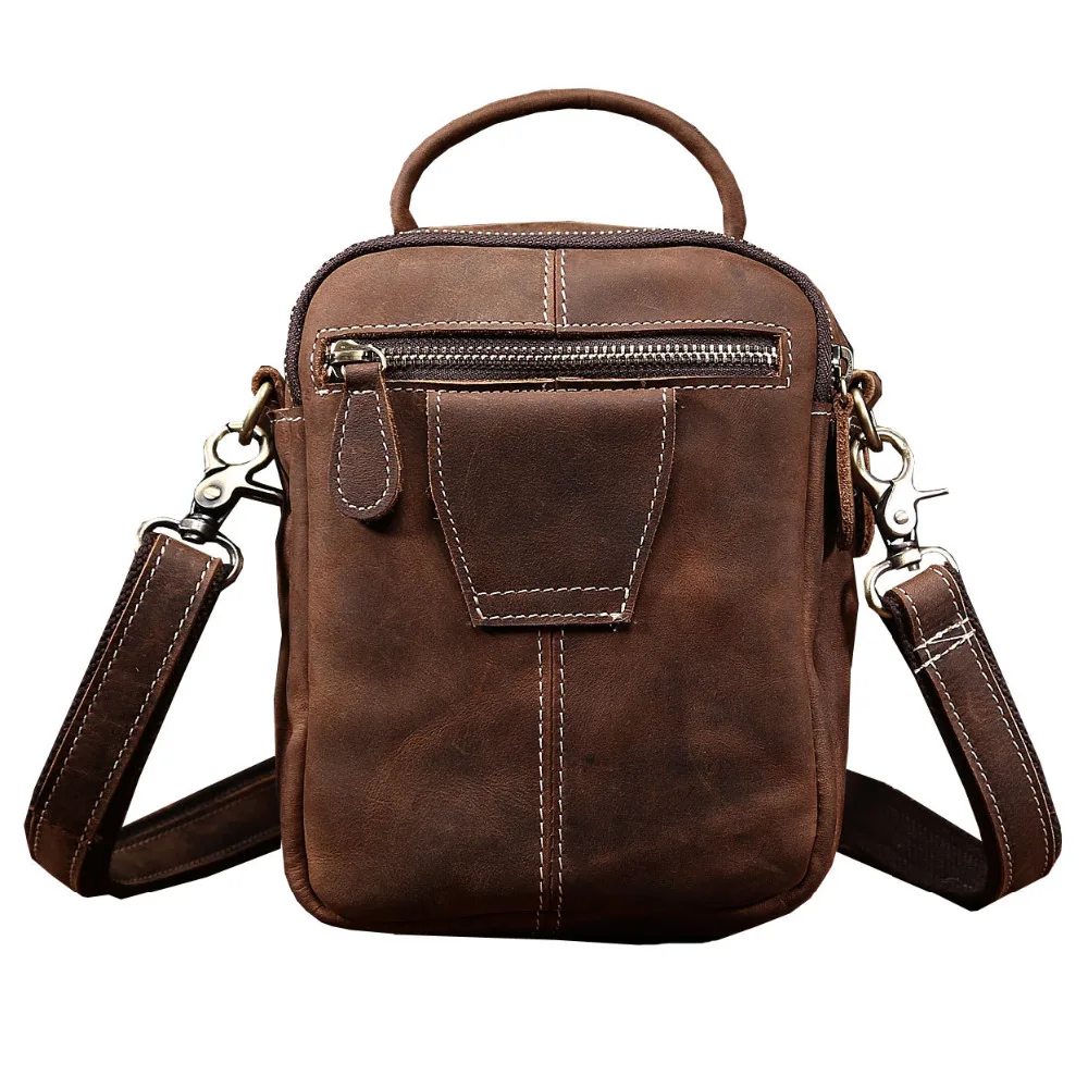 Брендовая мужская поясная сумка из натуральной воловьей кожи Crazy Horse винтажная