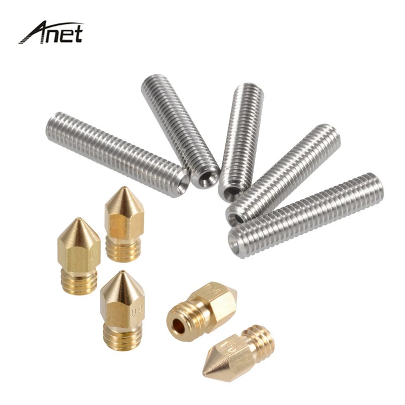 

5pcs 30mm Throat PTFE Pipe Throat Tube 5pcs 0.4mm Nozzl Extruder Brass Nozzle Print Head for MK8 Makerbot Anet A8 3D Printer