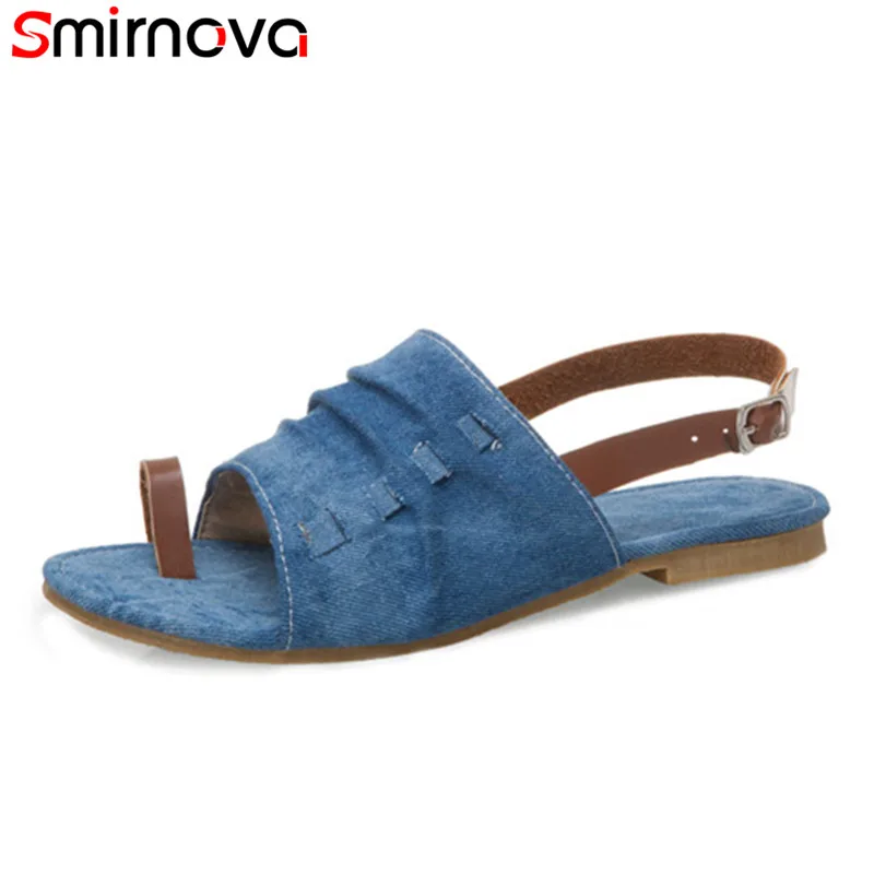 Женские джинсовые сандалии Smirnova модные удобные летние туфли на плоской подошве с