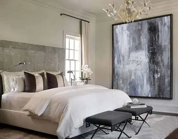 Large original abstract oil painting Contemporary Art Hand-painted wall decor Black white Oil grey large art | Дом и сад