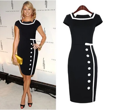 2017 New Women Business Work Sheath Bodycon Vintage Pencil Dress Career Elegant Office Black White Drop Shipping | Женская одежда