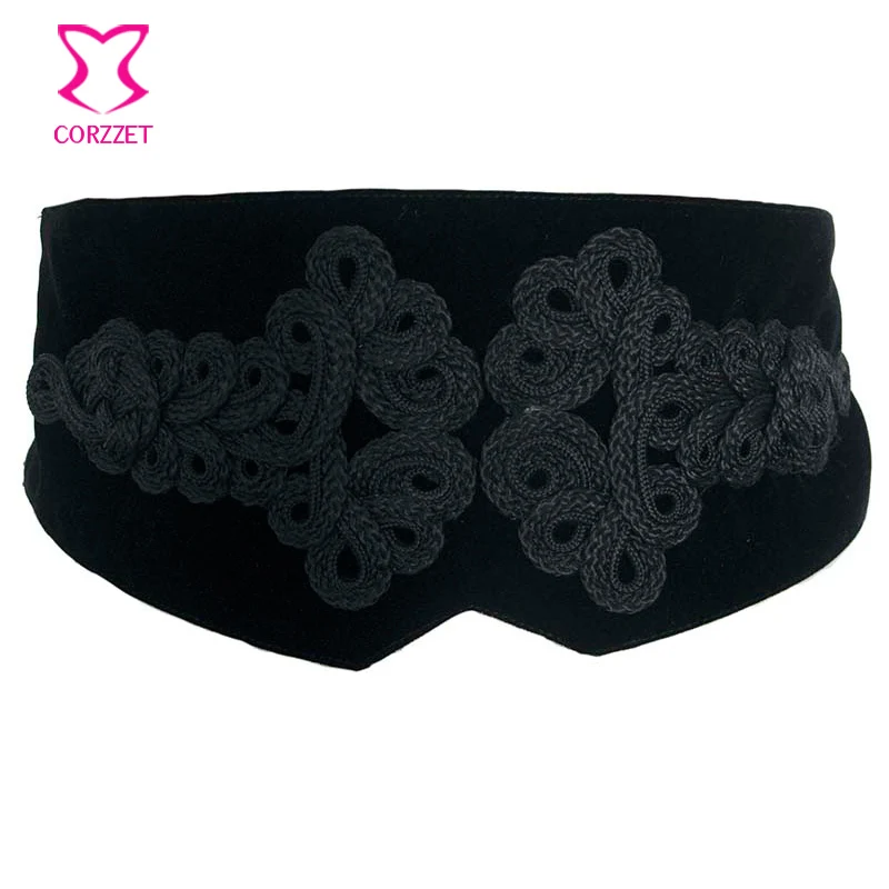 Черный фланелевый винтажный ремень с аппликацией в стиле стимпанк готический