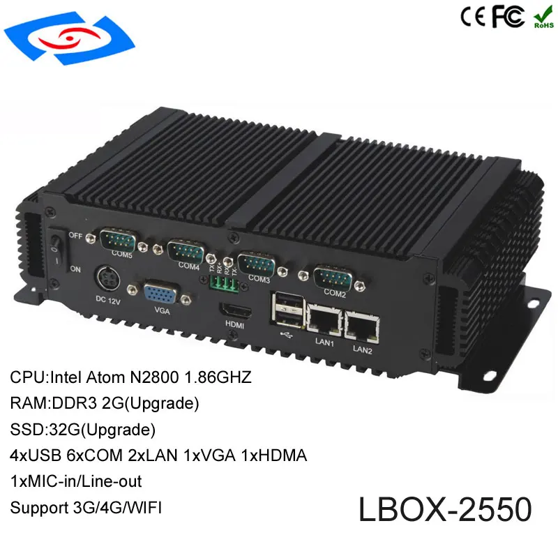 Безвентиляторный промышленный встроенный компьютер с SSD 64 Гб 2 ram rs485 windows 10 для