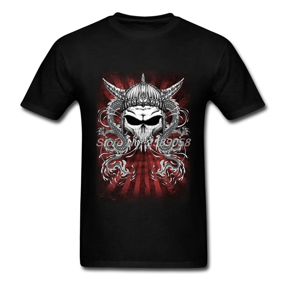 Новинка Мужская футболка с коротким рукавом изображением черепа викинга