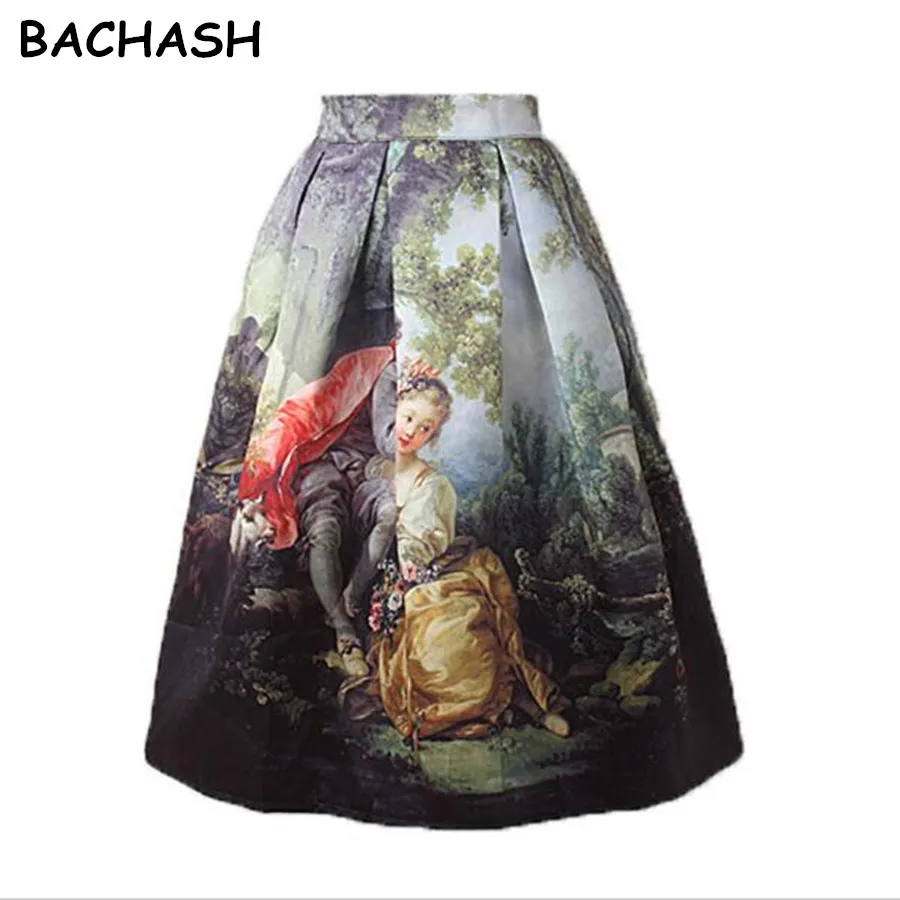 Юбка женская плиссированная до колена с высокой талией и принтом|skater skirt|pleated skater