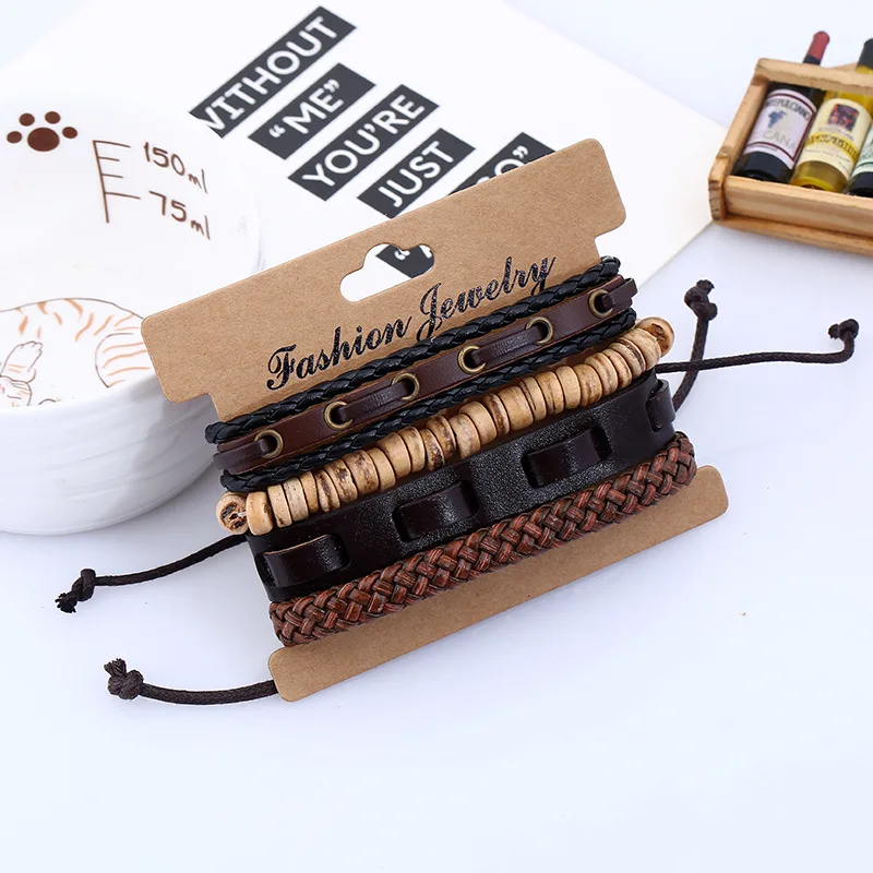 Мужской панк ретро стиль кожаный браслет ручной работы Кокосовая оболочка сплав