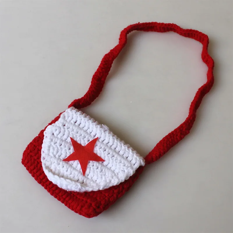 Newest baby photography props leifeng costume crochet red hat bag photo accessories infant fotografia toddler picture shoot | Детская