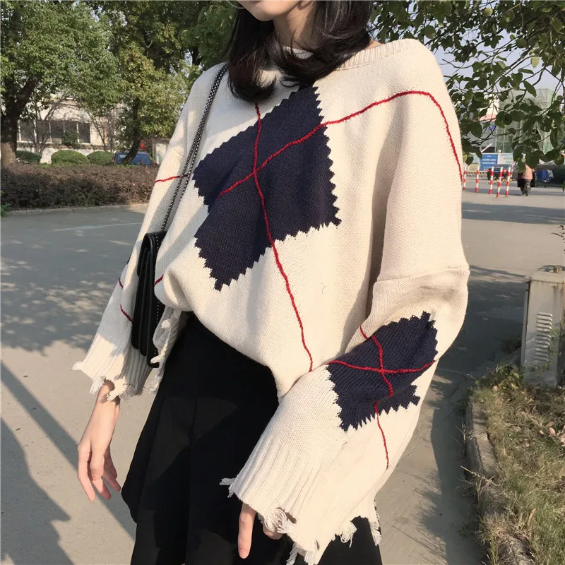 Свитеры для женщин Мода 2018 Осень Зима Топы корректирующие truien dames argyle с длинным