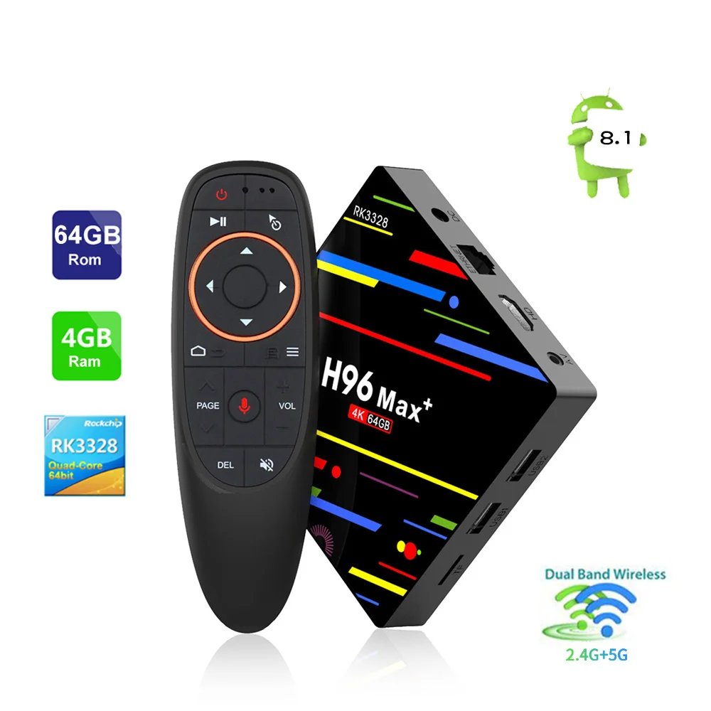 HUACP 4 ГБ + 64 RK3328 Двойной Wi Fi Android 8 1 Smart ТВ коробка H96 MAX плюс с 2 г голос дистанционного