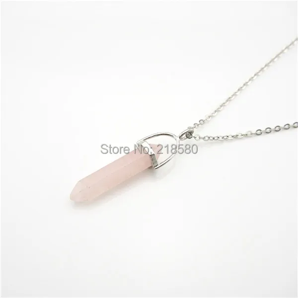 

QN2628 Rose Pink Quartz Point Spike Pendulum Minimalist Necklace