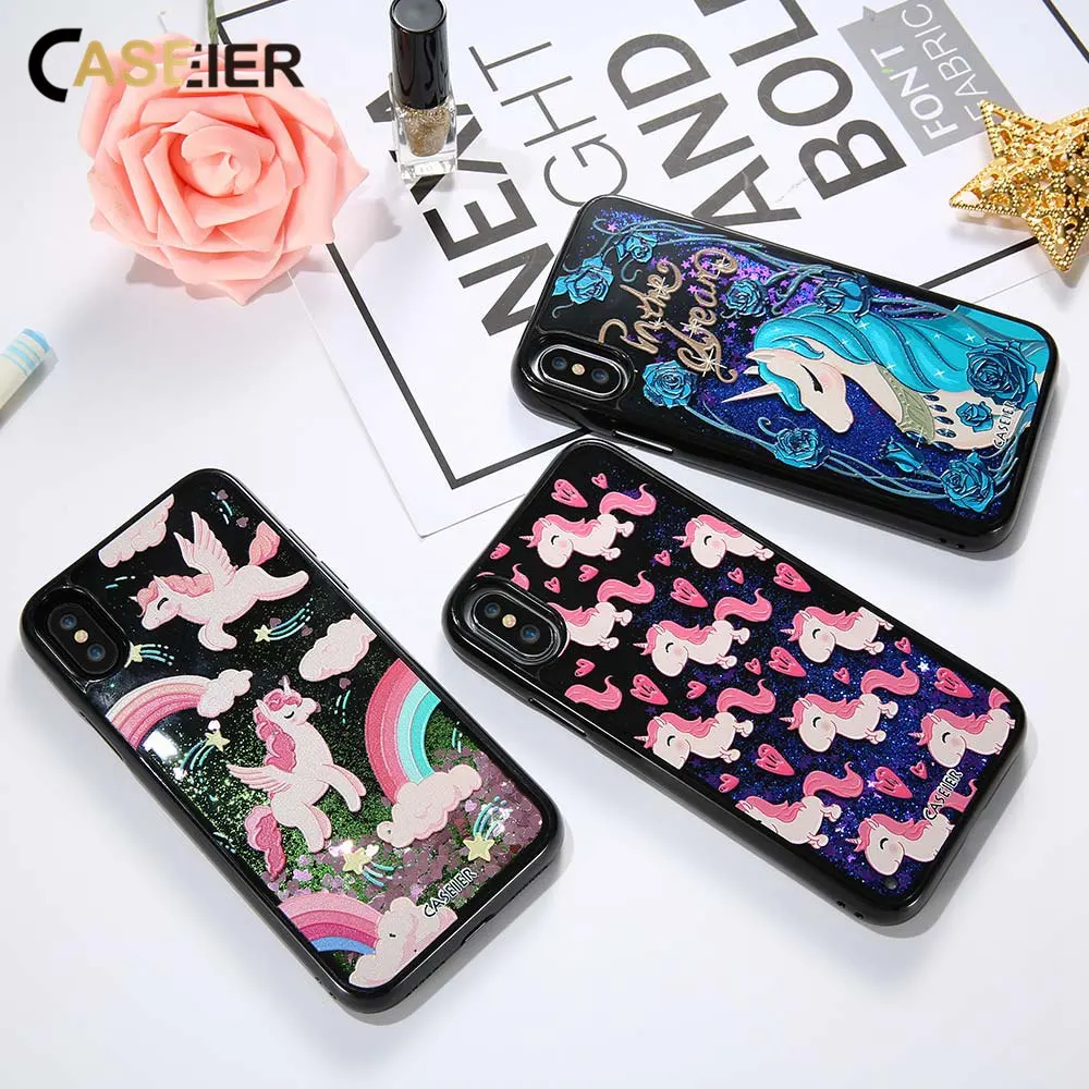 CASEIER Единорог зыбучий песок чехол для iPhone 6 6s XS Plus Чехлы 3D Блестящий X Роскошные