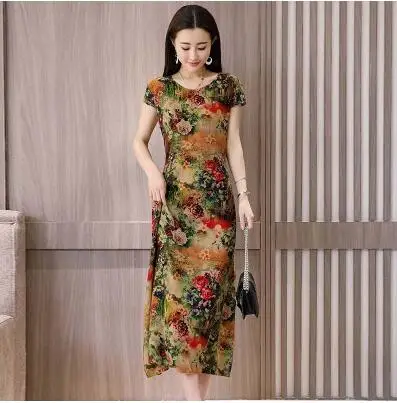 Vestidos mujer, ограниченная серия, новинка, с круглым вырезом, до середины икры, Vestido, Longo, Vanled, платье, женское, с коротким рукавом, круглый вырез, длинное, с принтом, тонкое - Цвет: 1