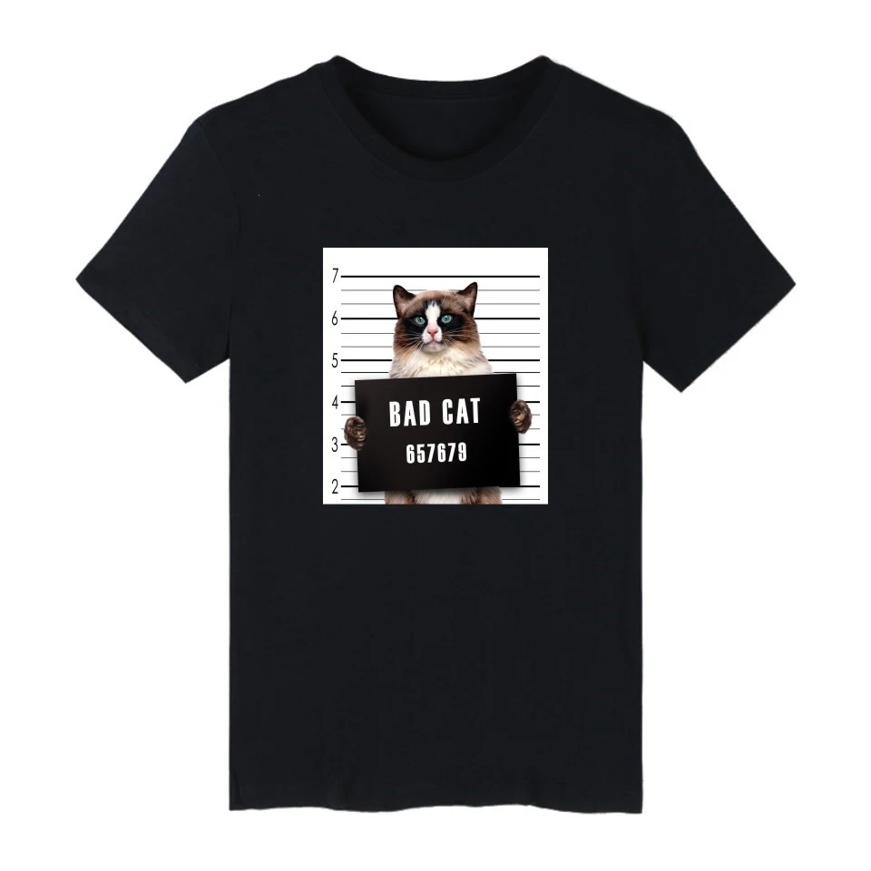 Bad Cat/Милая Черная футболка для мужчин/wo мужские Забавные футболки с коротким