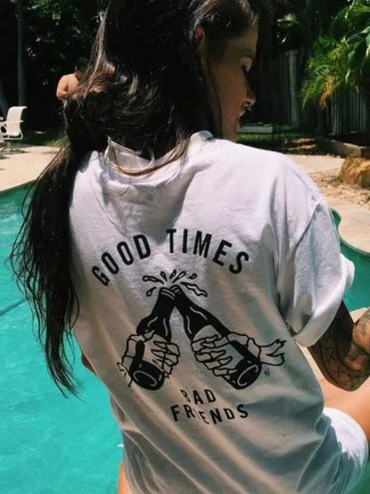 Женская летняя модная футболка Good Times Bad белая с рисунком Tumblr и коротким рукавом