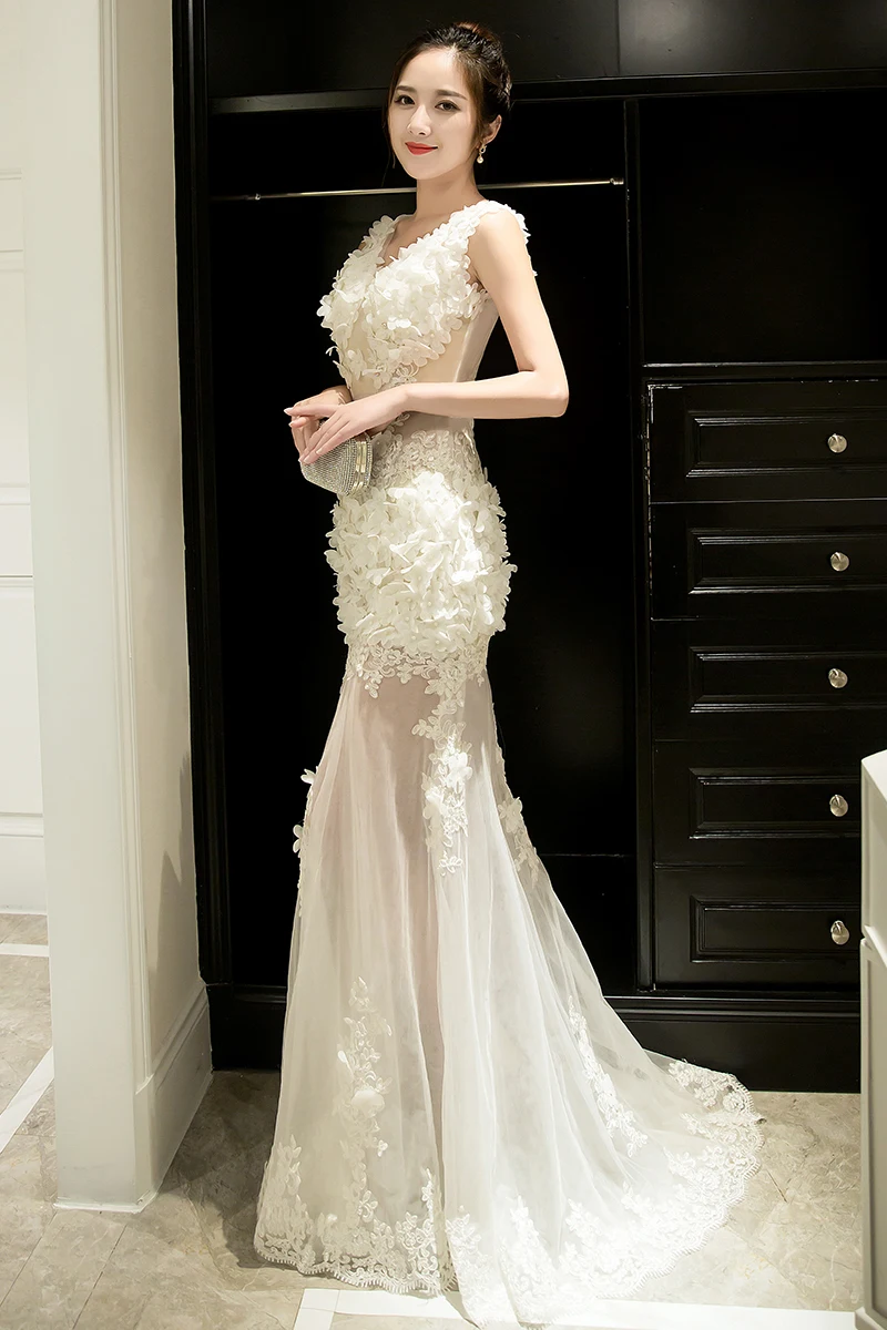Slimming Sexy Tail dress with Flower decoration Wedding Adult Ritual Party Company Year Hollow Out Embroidery | Свадьбы и торжества