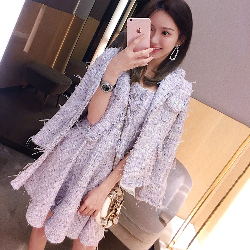 Элегантный роскошный твидовый комплект 2018 осенне зимний модный костюм с