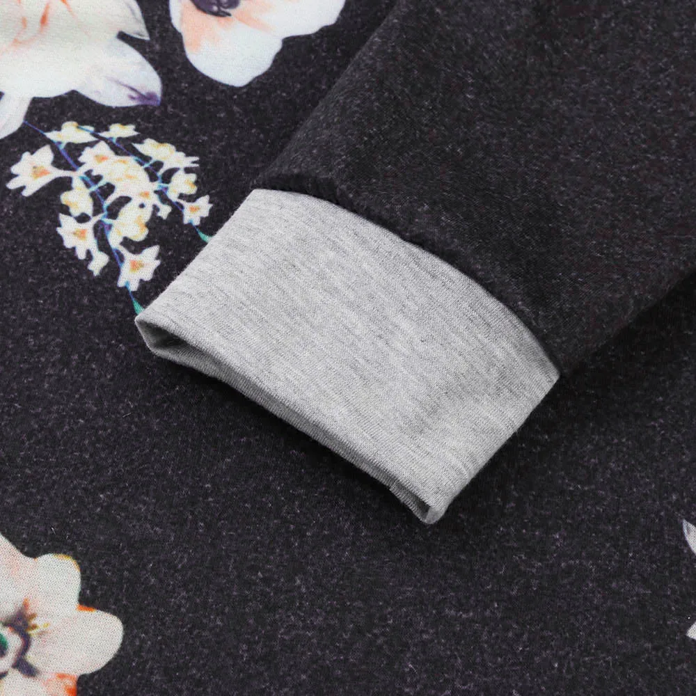 

MUQGEW Fashion Women Hoodies Cotton Autumn Winter Coat Floral Printing Loose Sweatshirt Hooded Pullover Tops Blouse Outwear
