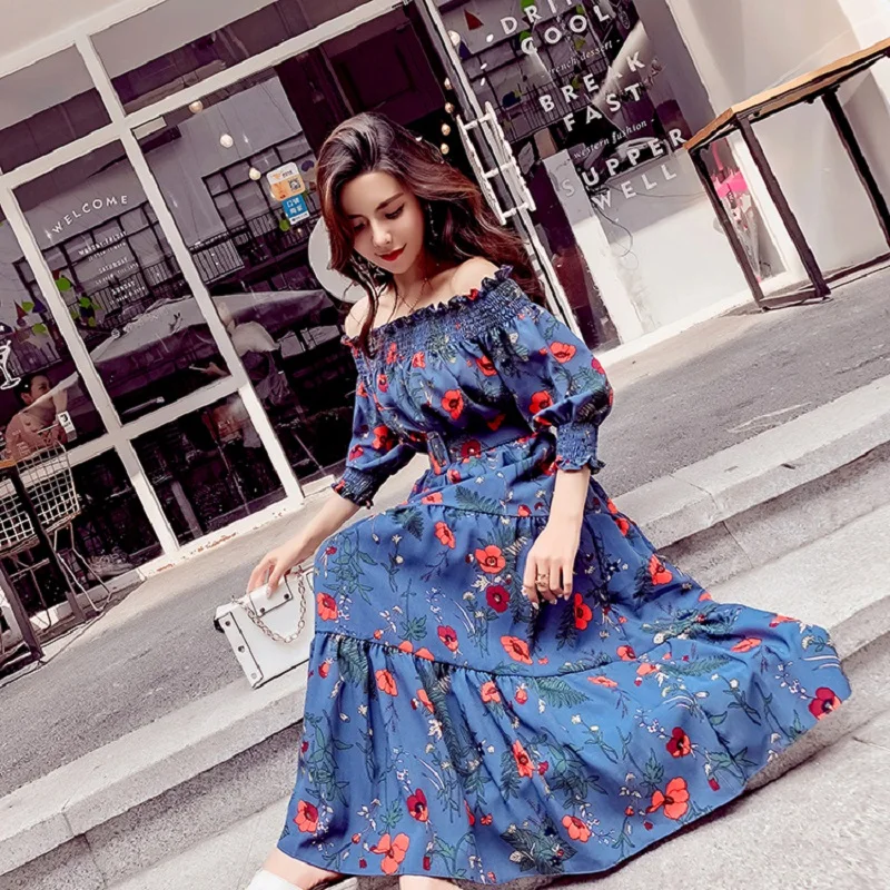 Богемное весенне летнее женское платье с цветочным принтом вырезом фонариком