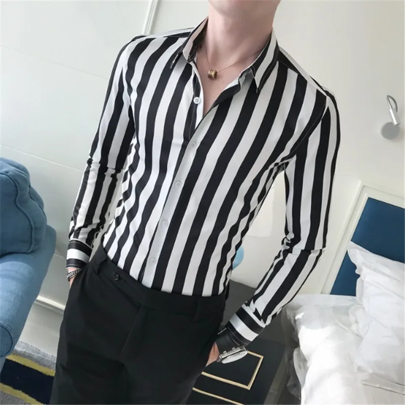 

Autumn Male Slim Fit Long Sleeve Gentlemen Male Clothing Blouses Brand Designer Shirt New Top Quality Striped Business Shirt