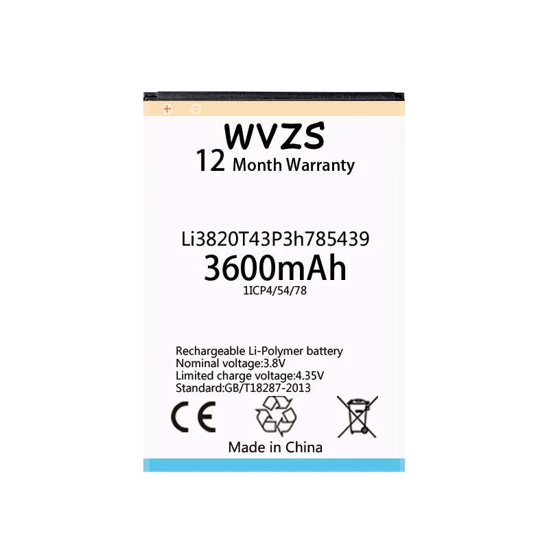 wvzs 3600mAh High Quality Li-ion battery Li3820T43P3h785439 For ZTE Blade L3 Replacement Batteries | Мобильные телефоны и