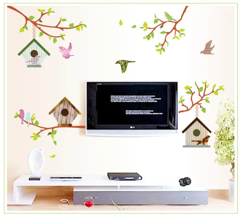 

Birds nest on the branch wall sticker poster bedroom decals cartoon children room wall stickers 7096 living room home decor