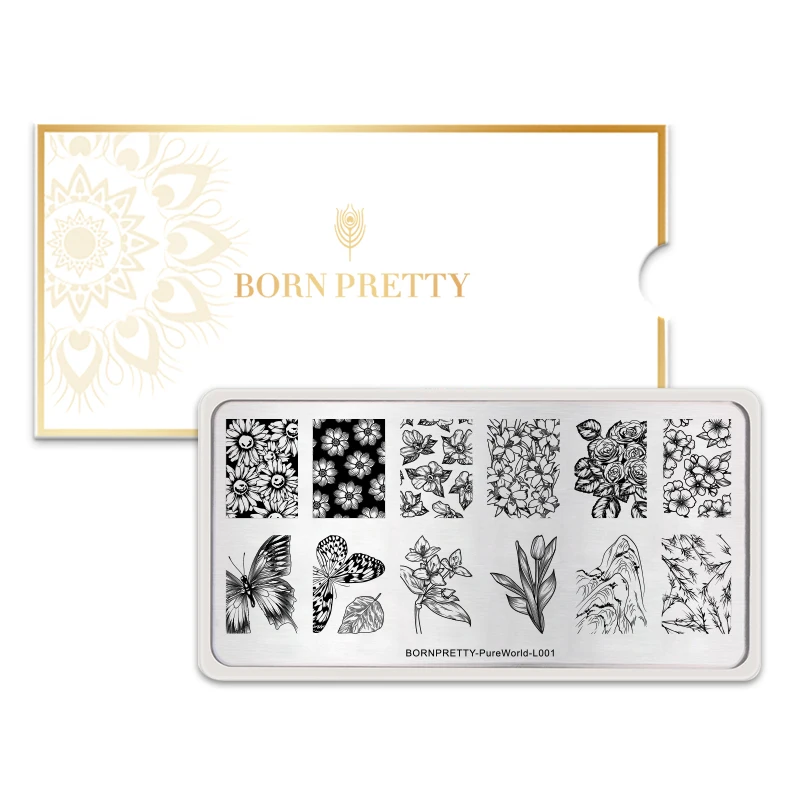 BORN PRETTY прямоугольные штампованные пластины для ногтей цветок бабочка Смешанный