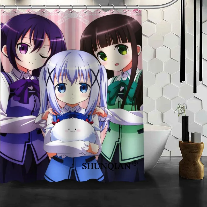Gochuumon Wa Усаги Desu Ka Rize полиэстер ткань печати Душ Шторы 12 крючков для Ванная