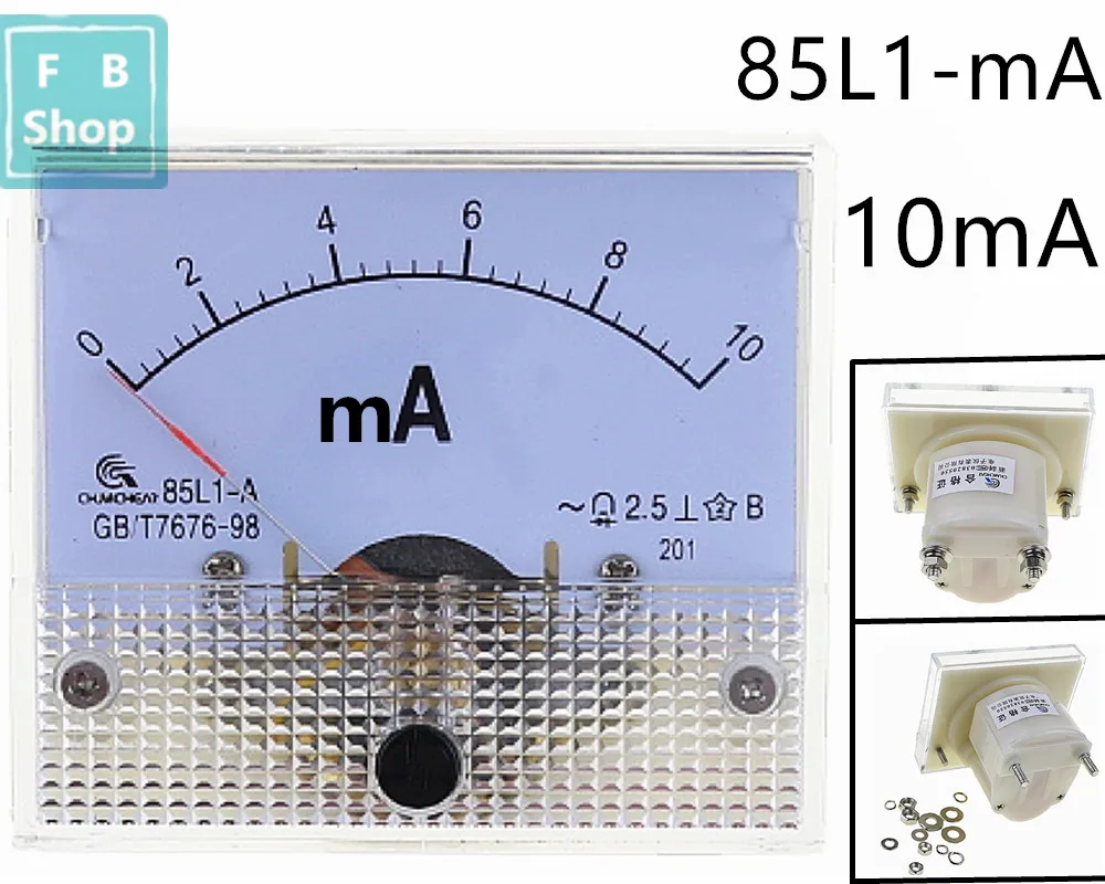 

1PCS 85L1-mA 10mA AC White Plastic Shell Analog Panel AMP Meter Ammeter