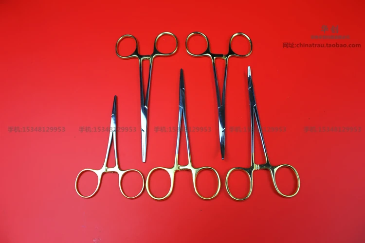 

Medical micro-plastic pliers straight&curved pointed hemostat stainless steel golden-handle plier 9.5/12.5/14cm