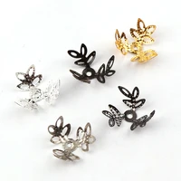 10mm vintage filigree metal three leaf hollow flower spacer beads end caps pendant diy charms connectors jewelry findings