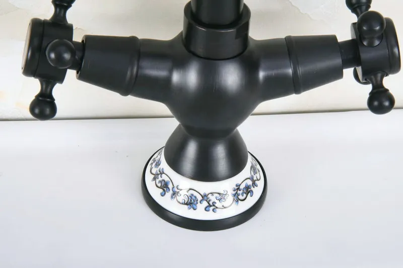 Oil Rubbed Bronze Dual Cross Handles Ceramic Base Bathroom Kitchen Basin Sink Faucet Mixer Tap Swivel Spout Deck Mounted mnf645 |