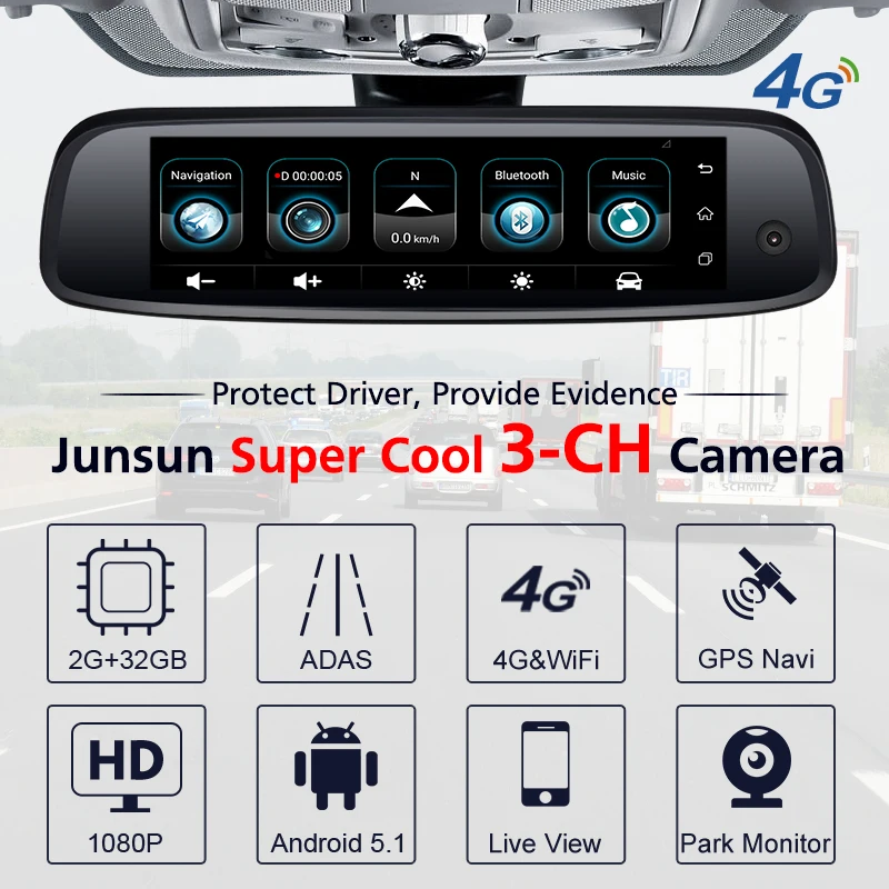 Junsun K757 3 камера 2 + 32 ГБ Автомобильный dvr регистраторы 4 г ADAS FHD 1080 P gps Navi DashCam Android