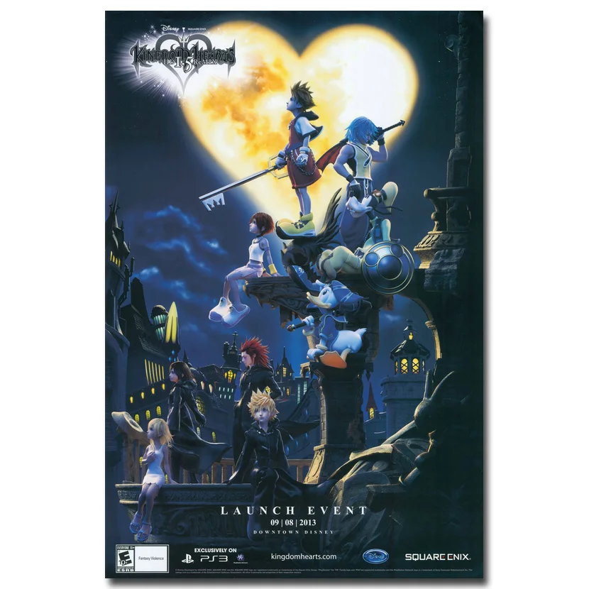 Плакат из шелка NICOLESHENTING Kingdom Hearts 1 2 12x18 24x36 дюймов Настенная картина украшение для