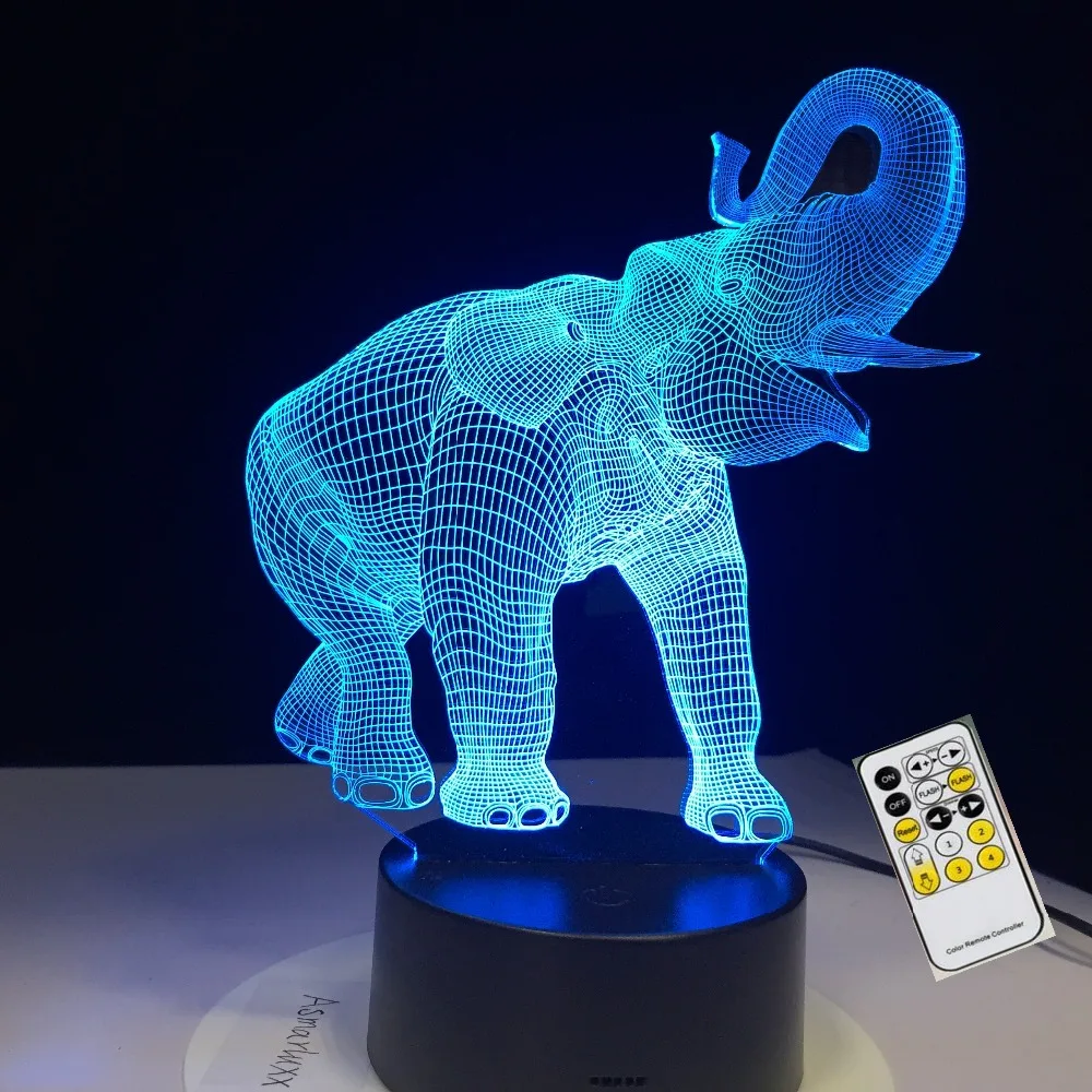 Качения нос Счастливый Слон 3D лампа 7 цветов USB Ночной светильник светодиодный