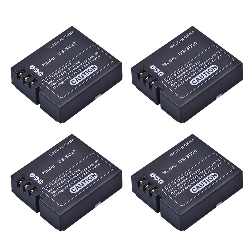 

4 шт. 1000 мАч DS-SD20 SD20 DS SD20 батареи камеры для Rollei 3S 4S 5S 95287 ActionPro SD20F WiF ROLLEI 3S экшн спортивные камеры