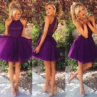 2021 vestidos de graduacion halter backless purple short prom dresses tulle homecoming dresses elegant party dress