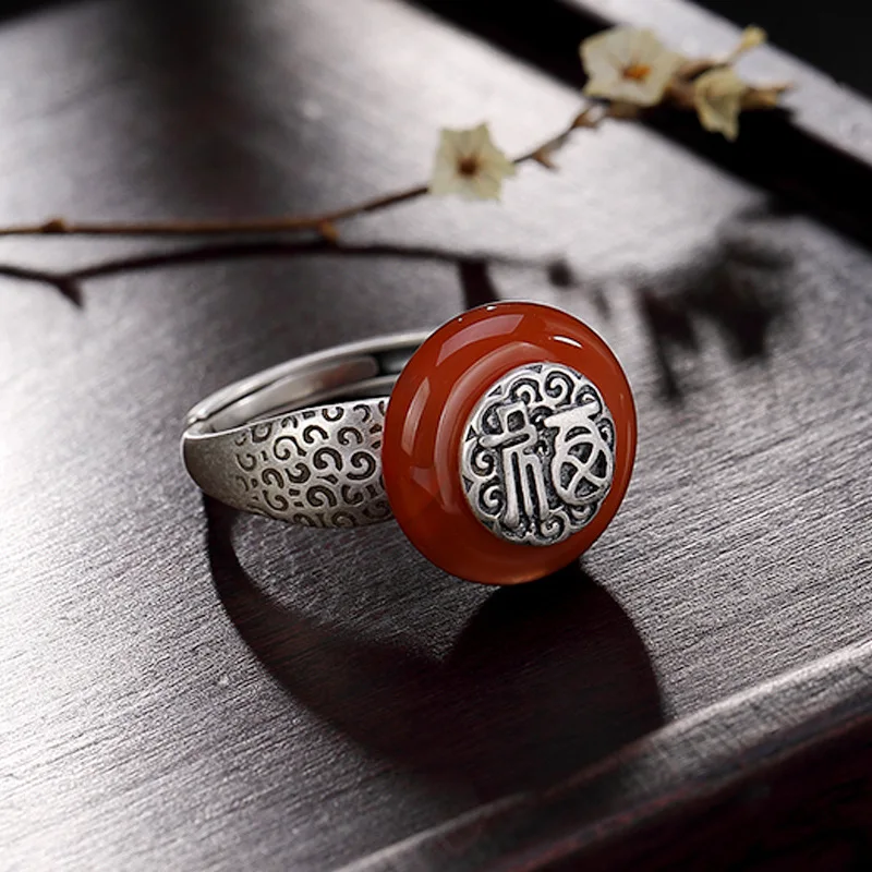 Женское регулируемое кольцо из серебра 2019 пробы с мозаикой агата|Кольца| |