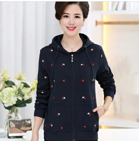 Dark blue Большой размер 4XL Женская Толстовка Топы осень зима женские пальто утепленная толстовка с капюшоном на молнии теплое пальто с капюшоном одежда среднего возраста - Цвет: Dark blue